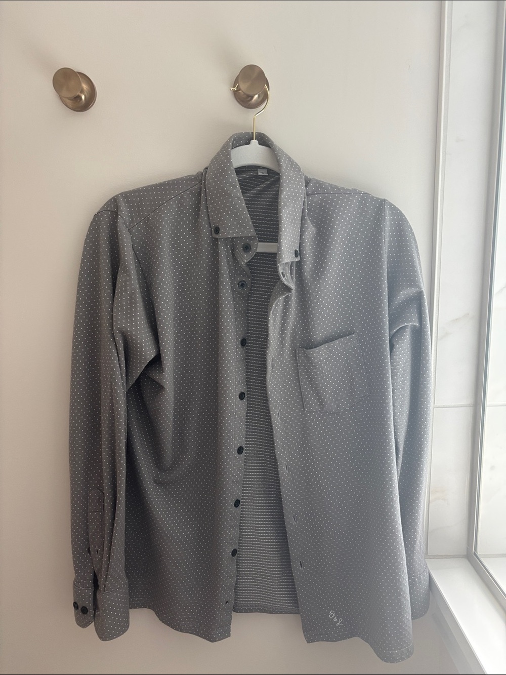 Men's State and Liberty Gray Microdot Button-Down Shirt